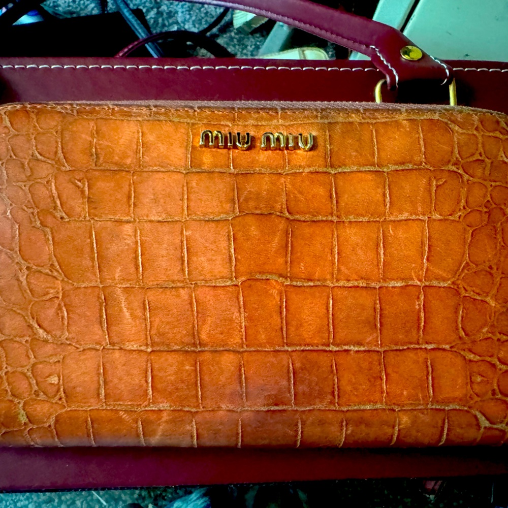 Mui Mui Crocodile Embossed Leather Clutch